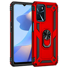 Funda Bumper Silicona y Plastico Mate Carcasa con Magnetico Anillo de dedo Soporte MQ4 para Oppo A16s Rojo