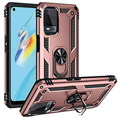 Funda Bumper Silicona y Plastico Mate Carcasa con Magnetico Anillo de dedo Soporte MQ4 para Oppo A54 4G Oro Rosa