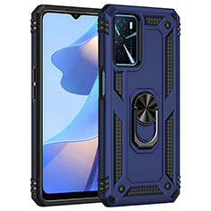 Funda Bumper Silicona y Plastico Mate Carcasa con Magnetico Anillo de dedo Soporte MQ4 para Oppo A54s Azul