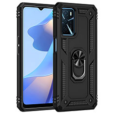 Funda Bumper Silicona y Plastico Mate Carcasa con Magnetico Anillo de dedo Soporte MQ4 para Oppo A54s Negro