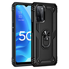 Funda Bumper Silicona y Plastico Mate Carcasa con Magnetico Anillo de dedo Soporte MQ4 para Oppo A55 5G Negro