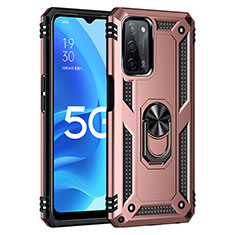 Funda Bumper Silicona y Plastico Mate Carcasa con Magnetico Anillo de dedo Soporte MQ4 para Oppo A56 5G Oro Rosa