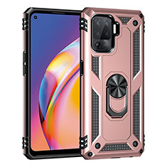 Funda Bumper Silicona y Plastico Mate Carcasa con Magnetico Anillo de dedo Soporte MQ4 para Oppo A94 4G Oro Rosa