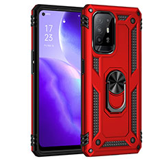 Funda Bumper Silicona y Plastico Mate Carcasa con Magnetico Anillo de dedo Soporte MQ4 para Oppo A94 5G Rojo