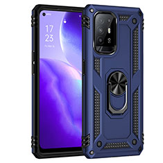 Funda Bumper Silicona y Plastico Mate Carcasa con Magnetico Anillo de dedo Soporte MQ4 para Oppo F19 Pro+ Plus 5G Azul