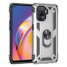 Funda Bumper Silicona y Plastico Mate Carcasa con Magnetico Anillo de dedo Soporte MQ4 para Oppo Reno5 F Plata