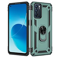 Funda Bumper Silicona y Plastico Mate Carcasa con Magnetico Anillo de dedo Soporte MQ4 para Oppo Reno6 5G Verde