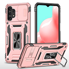 Funda Bumper Silicona y Plastico Mate Carcasa con Magnetico Anillo de dedo Soporte MQ4 para Samsung Galaxy A32 4G Oro Rosa