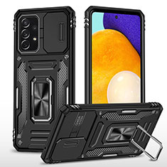 Funda Bumper Silicona y Plastico Mate Carcasa con Magnetico Anillo de dedo Soporte MQ4 para Samsung Galaxy A52 4G Negro