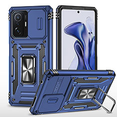 Funda Bumper Silicona y Plastico Mate Carcasa con Magnetico Anillo de dedo Soporte MQ4 para Xiaomi Mi 11T 5G Azul