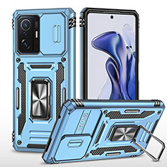 Funda Bumper Silicona y Plastico Mate Carcasa con Magnetico Anillo de dedo Soporte MQ4 para Xiaomi Mi 11T 5G Azul Cielo