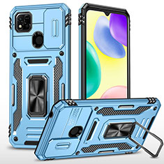 Funda Bumper Silicona y Plastico Mate Carcasa con Magnetico Anillo de dedo Soporte MQ4 para Xiaomi POCO C3 Azul Cielo