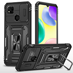 Funda Bumper Silicona y Plastico Mate Carcasa con Magnetico Anillo de dedo Soporte MQ4 para Xiaomi POCO C3 Negro