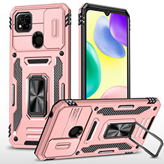 Funda Bumper Silicona y Plastico Mate Carcasa con Magnetico Anillo de dedo Soporte MQ4 para Xiaomi POCO C3 Oro Rosa