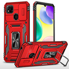 Funda Bumper Silicona y Plastico Mate Carcasa con Magnetico Anillo de dedo Soporte MQ4 para Xiaomi POCO C3 Rojo