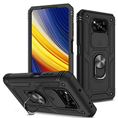 Funda Bumper Silicona y Plastico Mate Carcasa con Magnetico Anillo de dedo Soporte MQ4 para Xiaomi Poco X3 Pro Negro