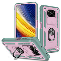 Funda Bumper Silicona y Plastico Mate Carcasa con Magnetico Anillo de dedo Soporte MQ4 para Xiaomi Poco X3 Pro Rosa