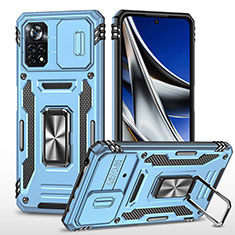 Funda Bumper Silicona y Plastico Mate Carcasa con Magnetico Anillo de dedo Soporte MQ4 para Xiaomi Poco X4 Pro 5G Azul Cielo