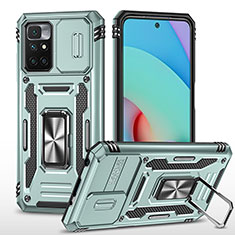 Funda Bumper Silicona y Plastico Mate Carcasa con Magnetico Anillo de dedo Soporte MQ4 para Xiaomi Redmi 10 (2022) Menta Verde