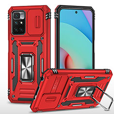 Funda Bumper Silicona y Plastico Mate Carcasa con Magnetico Anillo de dedo Soporte MQ4 para Xiaomi Redmi 10 (2022) Rojo