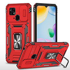 Funda Bumper Silicona y Plastico Mate Carcasa con Magnetico Anillo de dedo Soporte MQ4 para Xiaomi Redmi 10 India Rojo