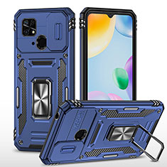 Funda Bumper Silicona y Plastico Mate Carcasa con Magnetico Anillo de dedo Soporte MQ4 para Xiaomi Redmi 10 Power Azul