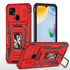 Funda Bumper Silicona y Plastico Mate Carcasa con Magnetico Anillo de dedo Soporte MQ4 para Xiaomi Redmi 10 Power Rojo