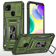 Funda Bumper Silicona y Plastico Mate Carcasa con Magnetico Anillo de dedo Soporte MQ4 para Xiaomi Redmi 10A 4G Verde