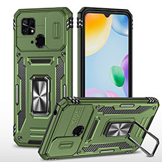 Funda Bumper Silicona y Plastico Mate Carcasa con Magnetico Anillo de dedo Soporte MQ4 para Xiaomi Redmi 10C 4G Verde