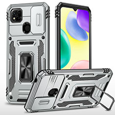 Funda Bumper Silicona y Plastico Mate Carcasa con Magnetico Anillo de dedo Soporte MQ4 para Xiaomi Redmi 9 Activ Plata