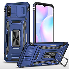 Funda Bumper Silicona y Plastico Mate Carcasa con Magnetico Anillo de dedo Soporte MQ4 para Xiaomi Redmi 9A Azul