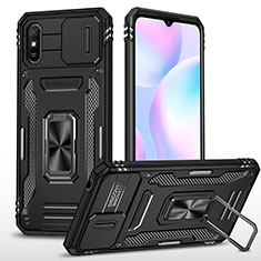 Funda Bumper Silicona y Plastico Mate Carcasa con Magnetico Anillo de dedo Soporte MQ4 para Xiaomi Redmi 9A Negro