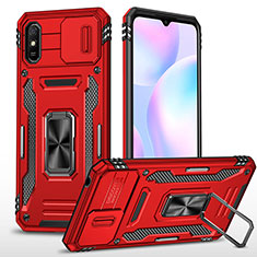 Funda Bumper Silicona y Plastico Mate Carcasa con Magnetico Anillo de dedo Soporte MQ4 para Xiaomi Redmi 9A Rojo