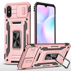 Funda Bumper Silicona y Plastico Mate Carcasa con Magnetico Anillo de dedo Soporte MQ4 para Xiaomi Redmi 9i Oro Rosa