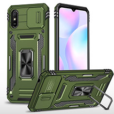 Funda Bumper Silicona y Plastico Mate Carcasa con Magnetico Anillo de dedo Soporte MQ4 para Xiaomi Redmi 9i Verde