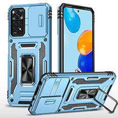 Funda Bumper Silicona y Plastico Mate Carcasa con Magnetico Anillo de dedo Soporte MQ4 para Xiaomi Redmi Note 11 Pro 4G Azul Cielo