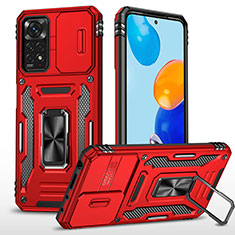 Funda Bumper Silicona y Plastico Mate Carcasa con Magnetico Anillo de dedo Soporte MQ4 para Xiaomi Redmi Note 11 Pro 4G Rojo