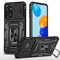 Funda Bumper Silicona y Plastico Mate Carcasa con Magnetico Anillo de dedo Soporte MQ4 para Xiaomi Redmi Note 11 Pro 5G Negro