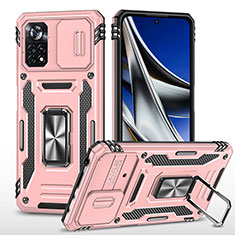 Funda Bumper Silicona y Plastico Mate Carcasa con Magnetico Anillo de dedo Soporte MQ4 para Xiaomi Redmi Note 11E Pro 5G Oro Rosa