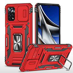 Funda Bumper Silicona y Plastico Mate Carcasa con Magnetico Anillo de dedo Soporte MQ4 para Xiaomi Redmi Note 11E Pro 5G Rojo