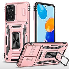 Funda Bumper Silicona y Plastico Mate Carcasa con Magnetico Anillo de dedo Soporte MQ4 para Xiaomi Redmi Note 12 Pro 4G Oro Rosa