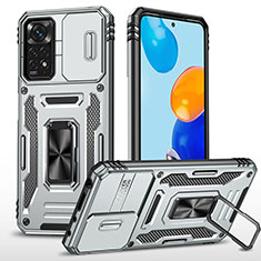 Funda Bumper Silicona y Plastico Mate Carcasa con Magnetico Anillo de dedo Soporte MQ4 para Xiaomi Redmi Note 12 Pro 4G Plata