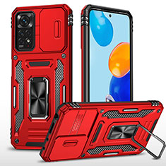 Funda Bumper Silicona y Plastico Mate Carcasa con Magnetico Anillo de dedo Soporte MQ4 para Xiaomi Redmi Note 12 Pro 4G Rojo