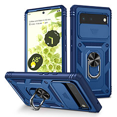 Funda Bumper Silicona y Plastico Mate Carcasa con Magnetico Anillo de dedo Soporte MQ5 para Google Pixel 6 5G Azul