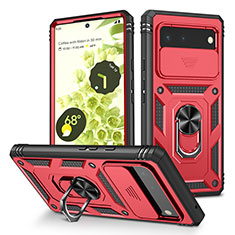 Funda Bumper Silicona y Plastico Mate Carcasa con Magnetico Anillo de dedo Soporte MQ5 para Google Pixel 6 5G Rojo