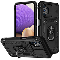 Funda Bumper Silicona y Plastico Mate Carcasa con Magnetico Anillo de dedo Soporte MQ5 para Samsung Galaxy A32 4G Negro