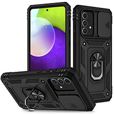 Funda Bumper Silicona y Plastico Mate Carcasa con Magnetico Anillo de dedo Soporte MQ5 para Samsung Galaxy A52 4G Negro