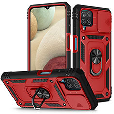 Funda Bumper Silicona y Plastico Mate Carcasa con Magnetico Anillo de dedo Soporte MQ5 para Samsung Galaxy M12 Rojo