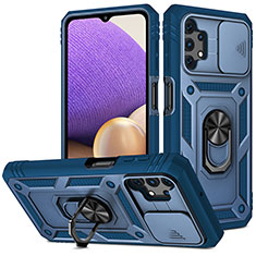 Funda Bumper Silicona y Plastico Mate Carcasa con Magnetico Anillo de dedo Soporte MQ5 para Samsung Galaxy M32 5G Azul