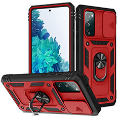 Funda Bumper Silicona y Plastico Mate Carcasa con Magnetico Anillo de dedo Soporte MQ5 para Samsung Galaxy S20 FE (2022) 5G Rojo